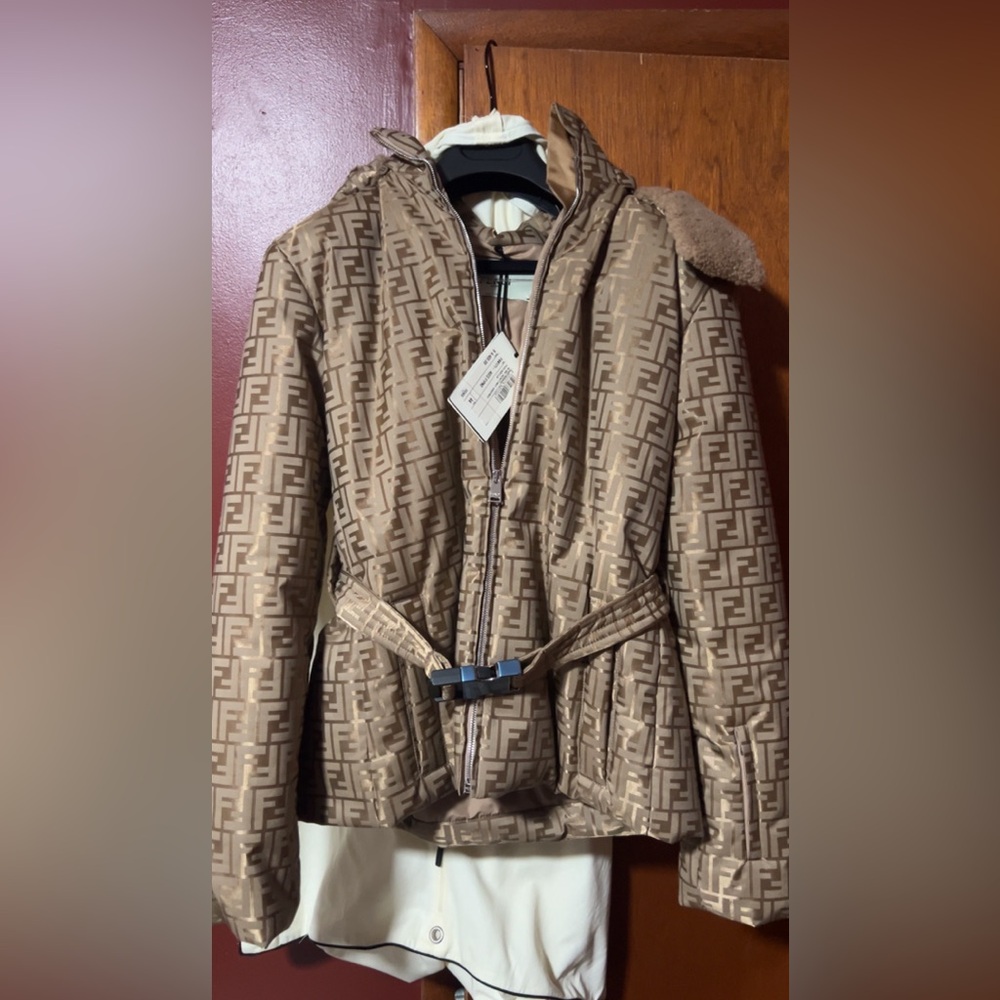 Fendi Tan Monogram Hooded Ski Jacket